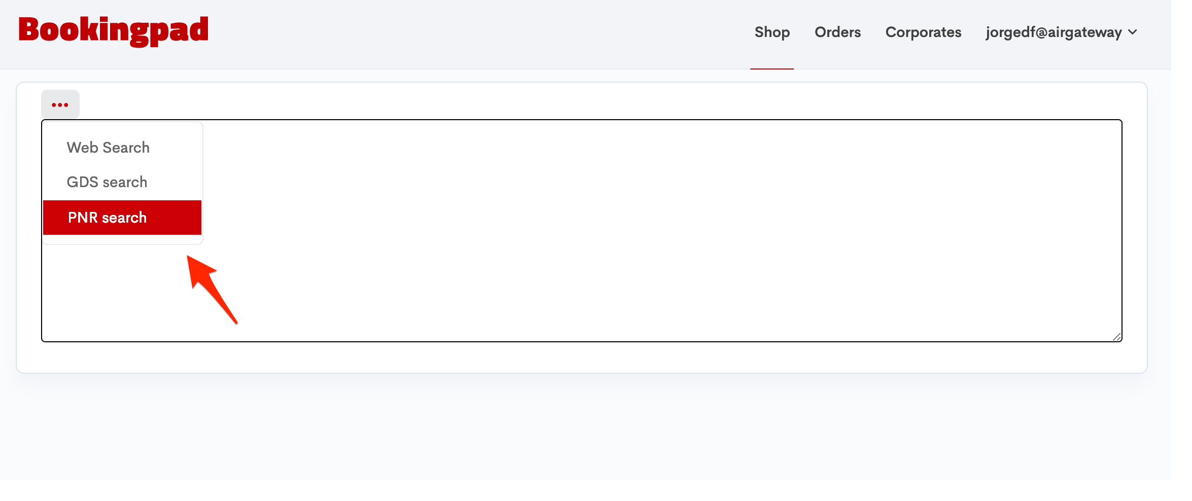 Bookingpad PNR Search Menu